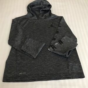 Jordan Boys Lightweight Dri-Fit Long Sleeve Hooded Shirt, Gray, Size Medium